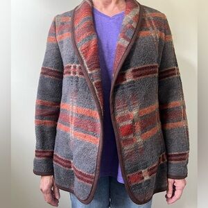 HAPPY LEGS Vintage Wool Blanket Coat Jacket Plaid Southwestern Fall M‎